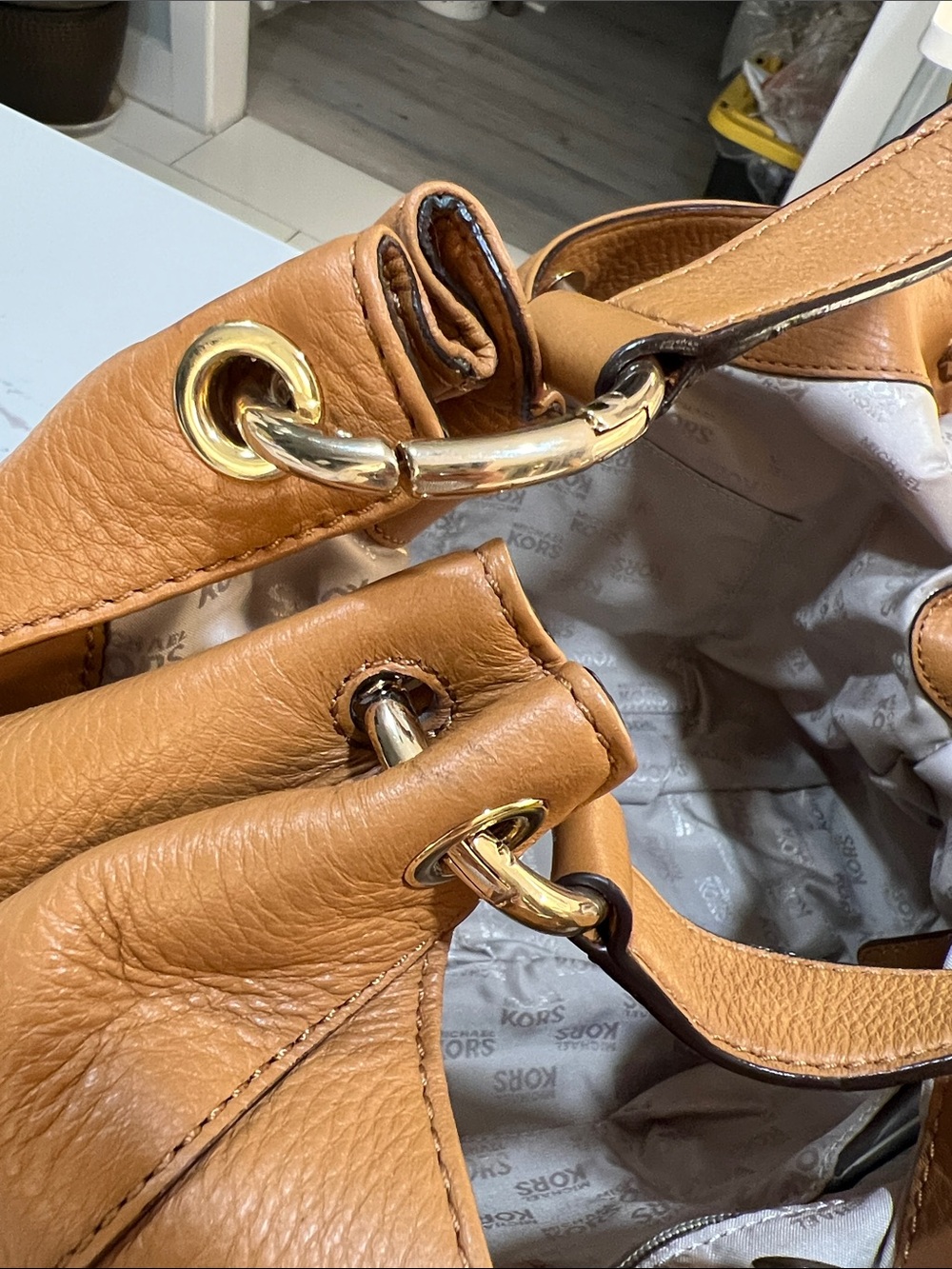 Michael Kors Tan Pebbled Leather Shoulder Bag with Tassel Charm - Picture 8 of 15